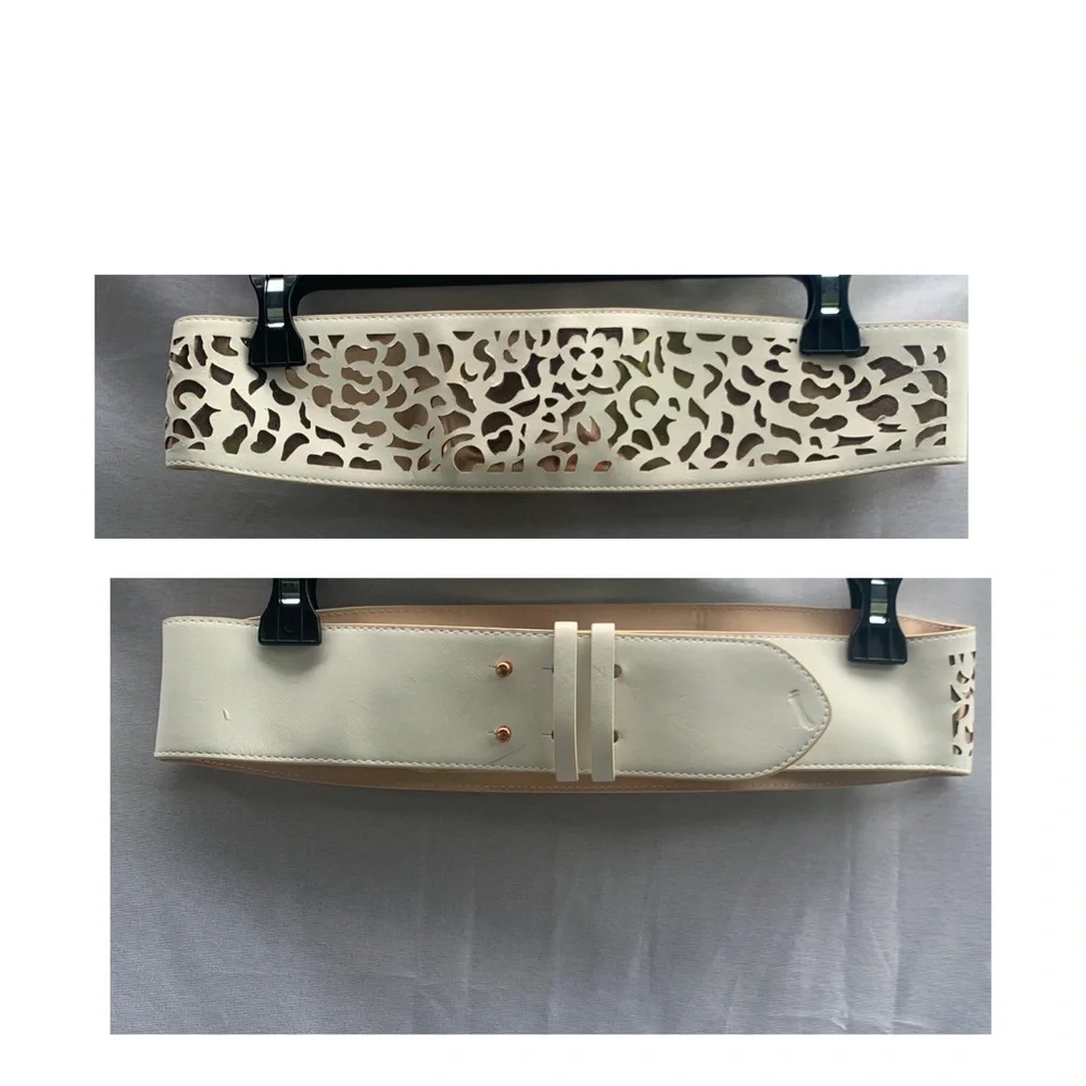 ⭐️ 90’s ⭐️ WIDE Laser Cut BELT H&M Gold & Cream EUC - Picture 4 of 11